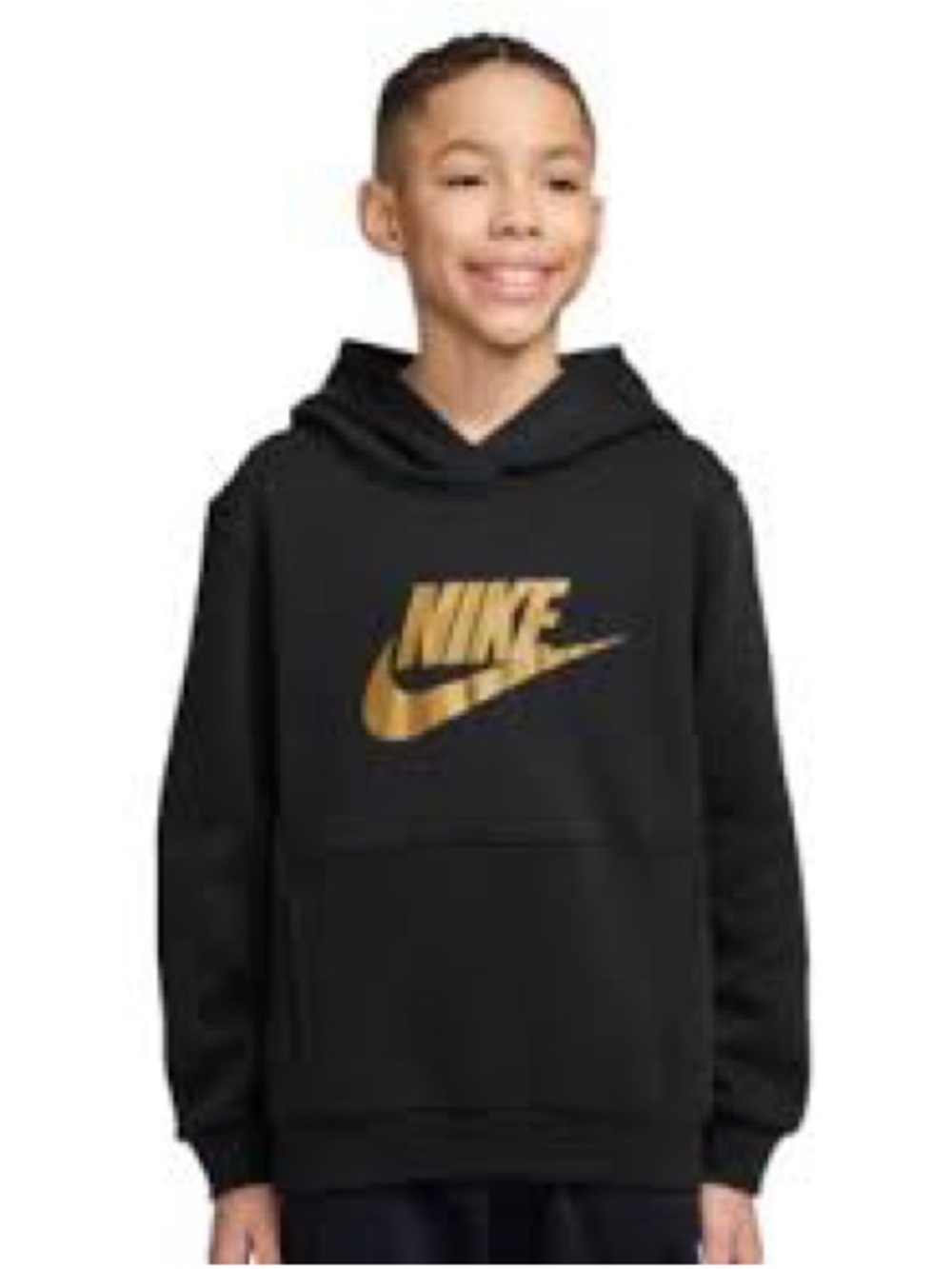 Nike boys black hoodie with gold letters